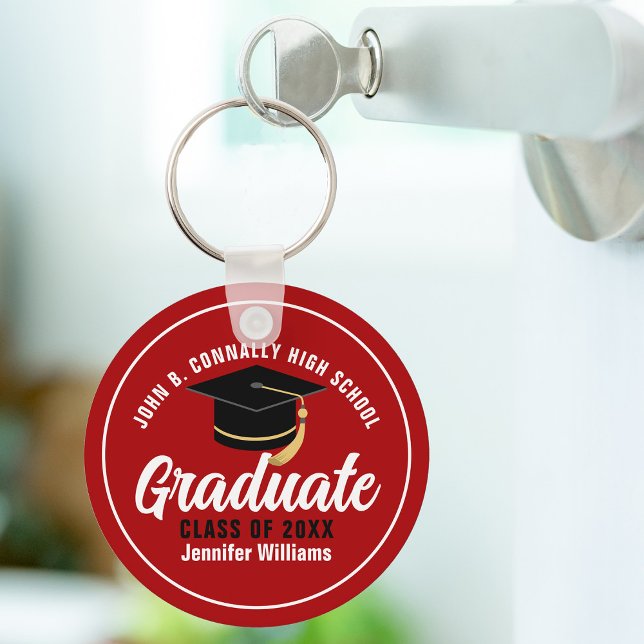Red White Graduate Modern 2025 Custom Graduation Keychain (Creator Uploaded)