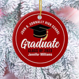Red White Graduate Modern 2026 Custom Graduation Ceramic Ornament