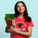 Red White Graduate Personalized 2023 Graduation T-Shirt<br><div class="desc">This classic red custom senior graduate t-shirt features classy white typography of your high school or college name for the class of 2023. Customize with your graduating year under the chic black handwritten script and black grad cap for a great personalized graduation tee for a party or keepsake gift for...</div>