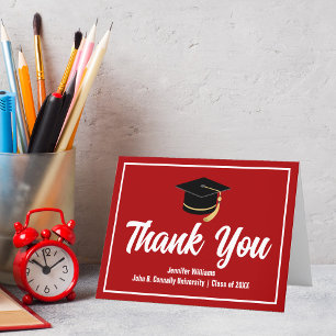 Red White Graduate Personalized Graduation Thank You Card