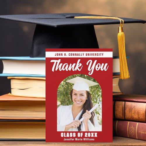 Red White Graduate Photo Arch 2024 Graduation Thank You Card