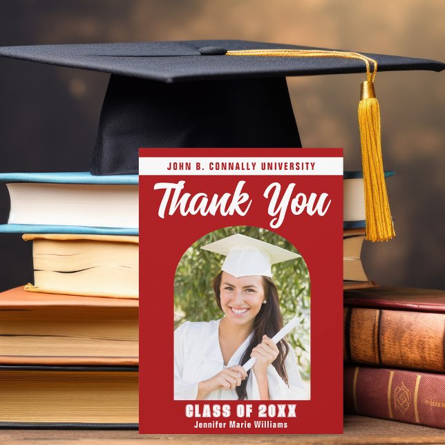 Red White Graduate Photo Arch 2026 Graduation Thank You Card (Creator Uploaded)