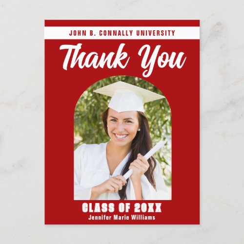 Red White Graduate Photo Arch Graduation Thank You Postcard