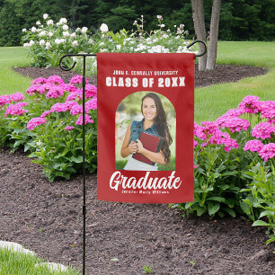Red White Graduate Photo Arch Modern Graduation Garden Flag