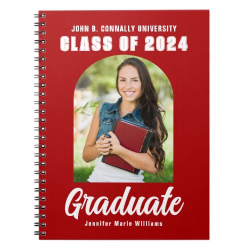 Red White Graduate Photo Modern Arch Graduation Notebook