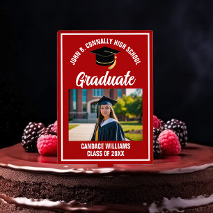 Red White Graduation Custom Graduate Photo Cake Topper