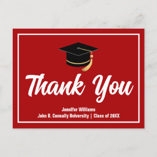 Red White Graduation Custom Graduate Thank You Postcard