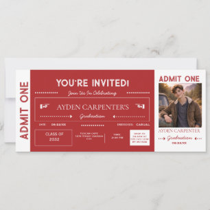 Red & White Graduation Faux Ticket Invitation