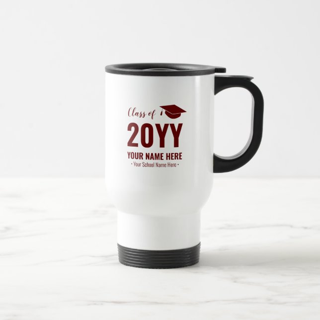 Red & White Graduation Gift Custom Travel Mug (Right)