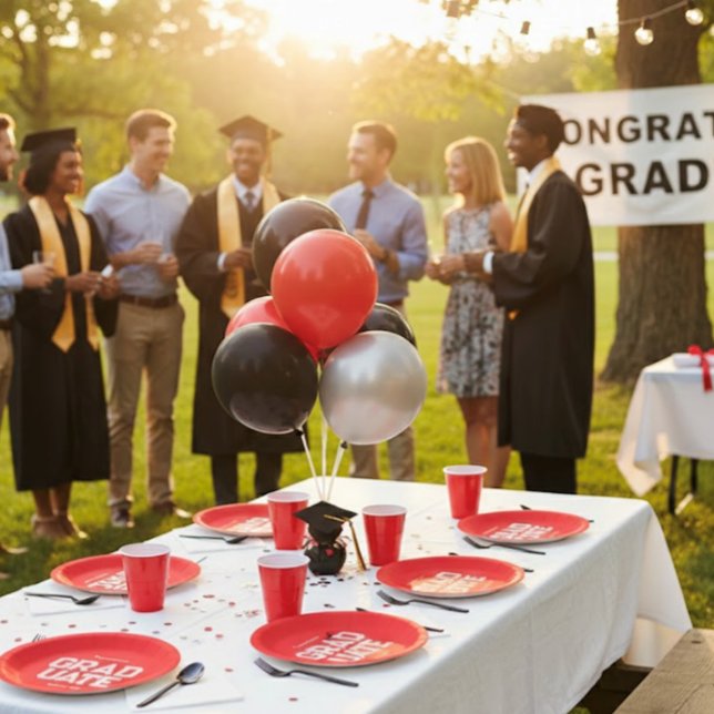 Red & White Graduation Party Customizable Paper Plates (Creator Uploaded)