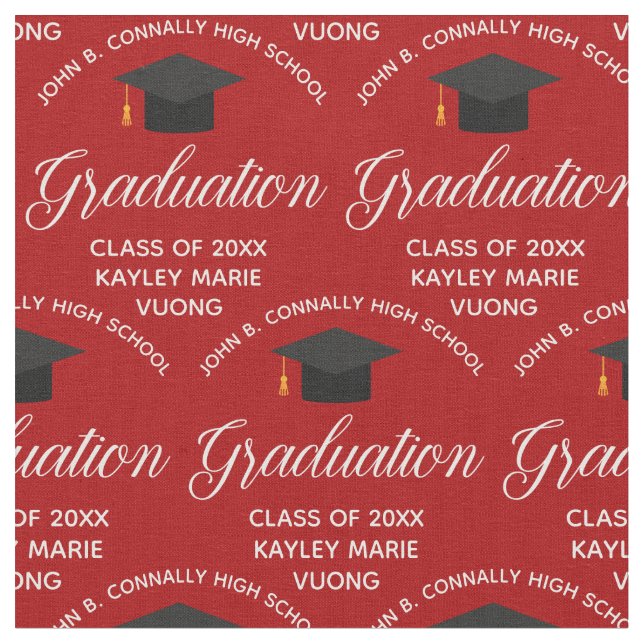 Red White Graduation Personalized 2026 Graduate Fabric (Close Up)