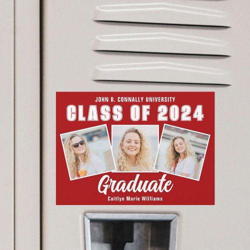 Red White Graduation Photo Collage Graduate Magnet