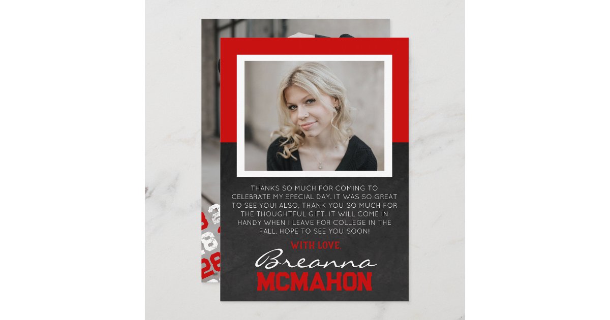 Red & White Graduation Photo Thank You Card | Zazzle