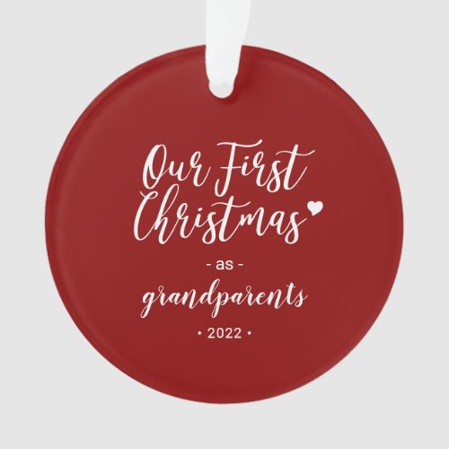 Red  White Grandparents First Christmas Photo Ornament