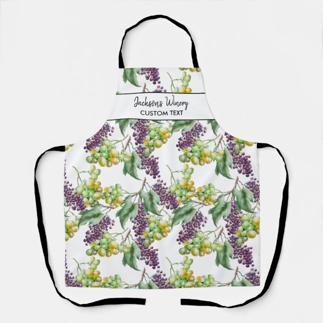 Red White Grapes Wine Pattern Custom Name Apron (Front)