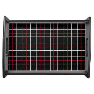 Red White Graphical Lines Black Plaid Design Serving Tray