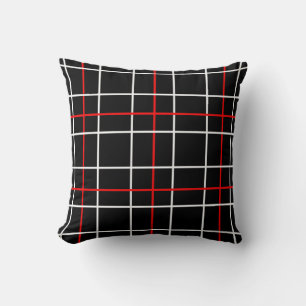 Red White Graphical Lines Black Plaid Design  Throw Pillow