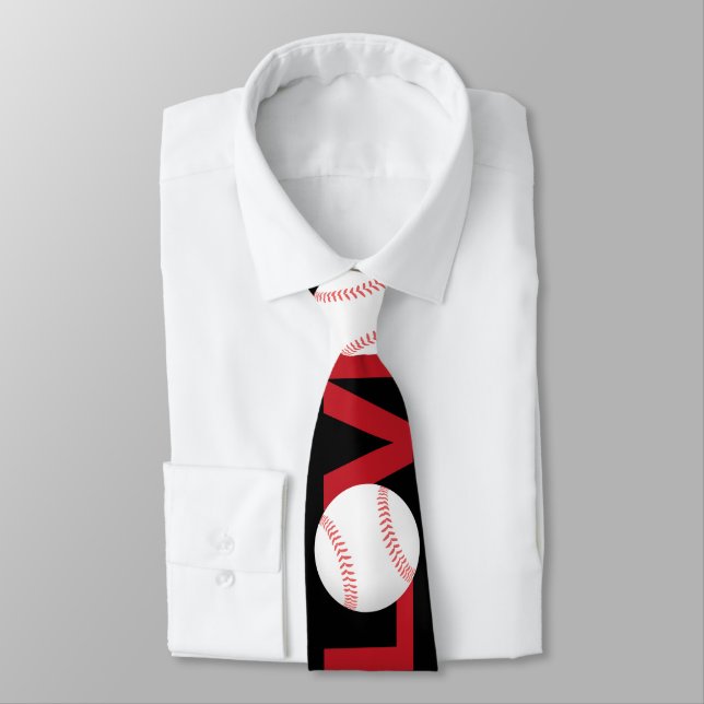 red white gray baseball love letter Neck Ties (Tied)