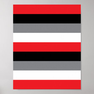Red White Gray Black Horizontal Stripe Pattern Poster