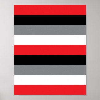 Red White Gray Black Horizontal Stripe Pattern Poster