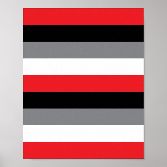 Red White Gray Black Horizontal Stripe Pattern Poster (Front)