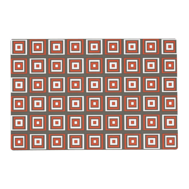 RED WHITE GRAY CHECKER SQUARES geometric pattern Placemat (Front)