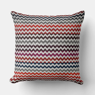 Red White Gray Chevron Stripes Pattern Throw Pillow