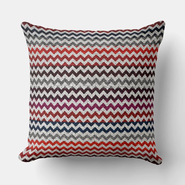 Red White Gray Chevron Stripes Pattern Throw Pillow (Front)