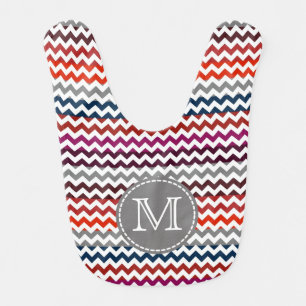 Red White Gray Chevron Zigzag Monogram Baby Bib
