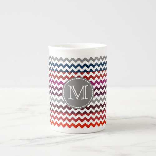 Red White Gray Chevron Zigzag Monogram Bone China Mug