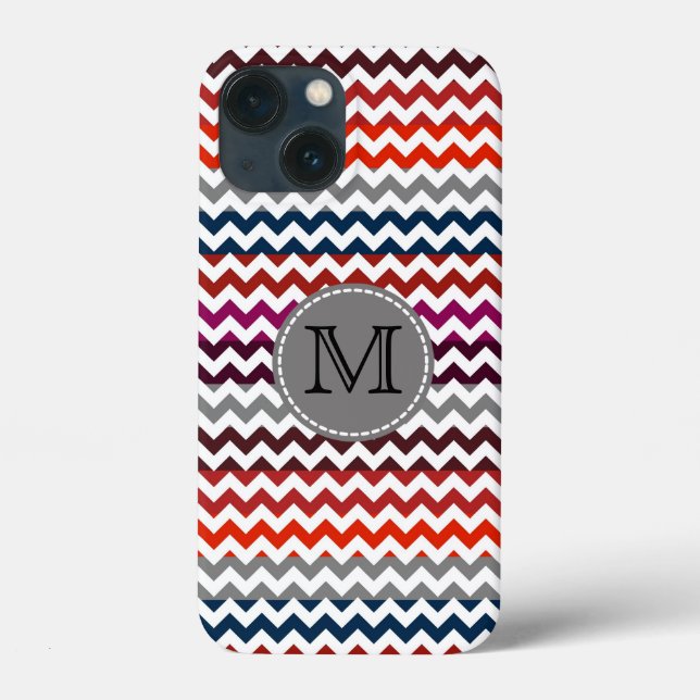 Red White Gray Chevron Zigzag Monogram Case-Mate iPhone Case (Back)
