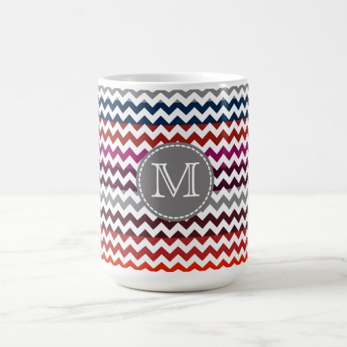 Red White Gray Chevron Zigzag Monogram Coffee Mug