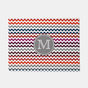 Red White Gray Chevron Zigzag Monogram Doormat