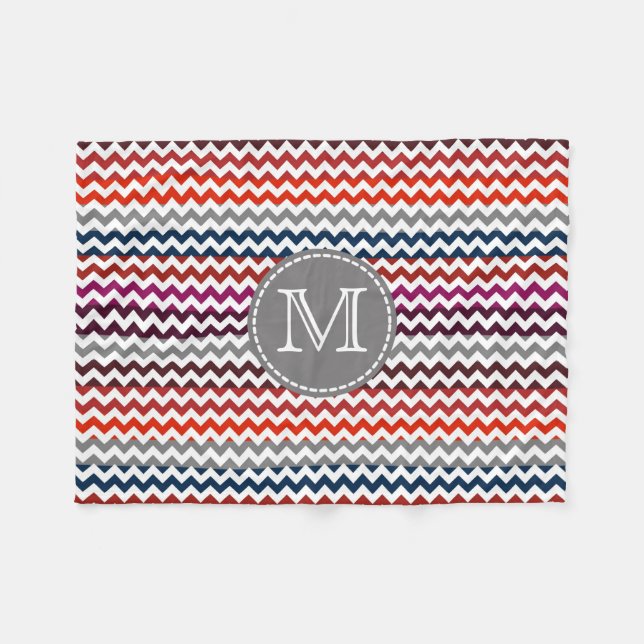 Red White Gray Chevron Zigzag Monogram Fleece Blanket (Front (Horizontal))
