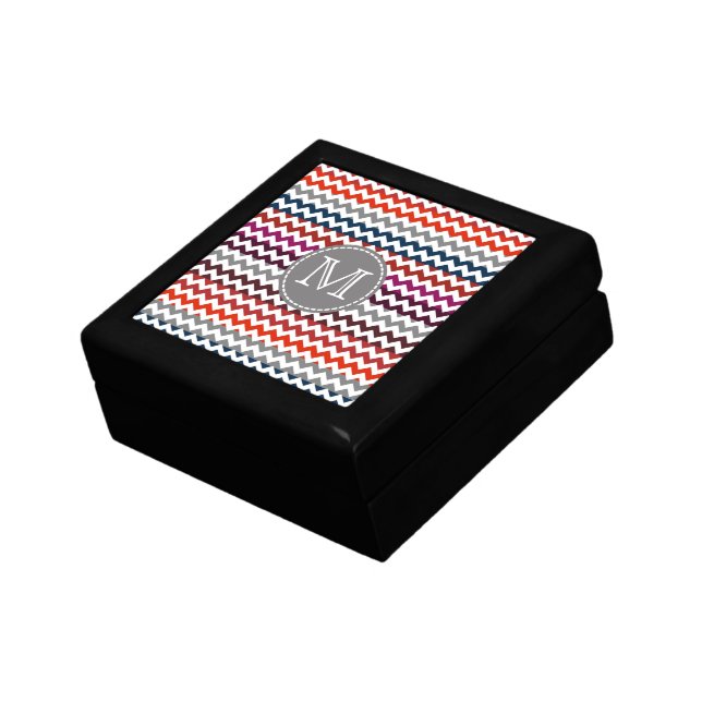 Red White Gray Chevron Zigzag Monogram Gift Box (Side)