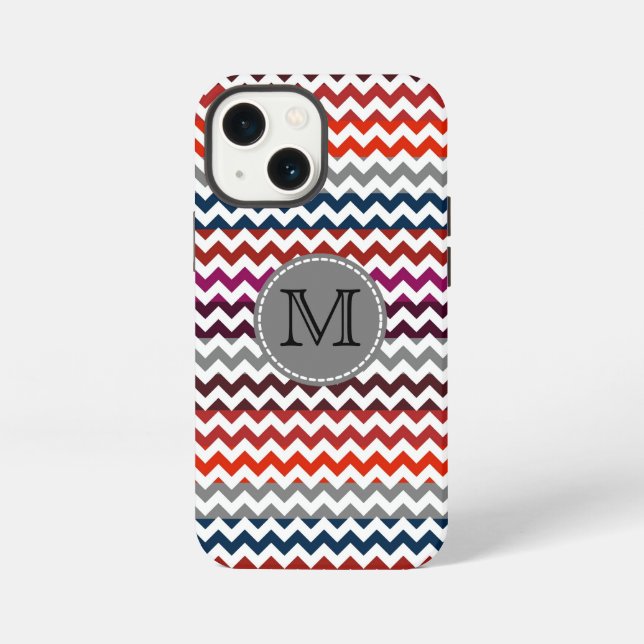 Red White Gray Chevron Zigzag Monogram Iphone Case (Back)