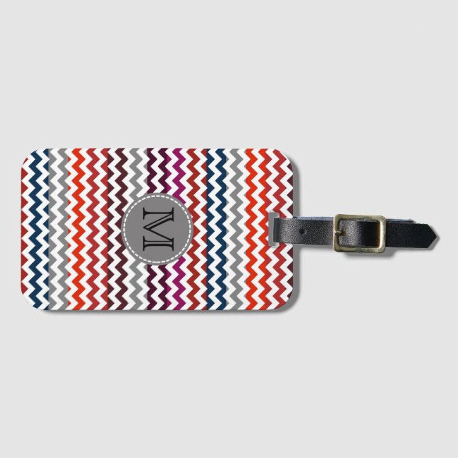 Red White Gray Chevron Zigzag Monogram Luggage Tag (Front Horizontal)