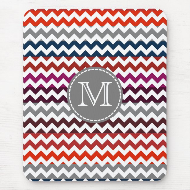 Red White Gray Chevron Zigzag Monogram Mouse Pad (Front)