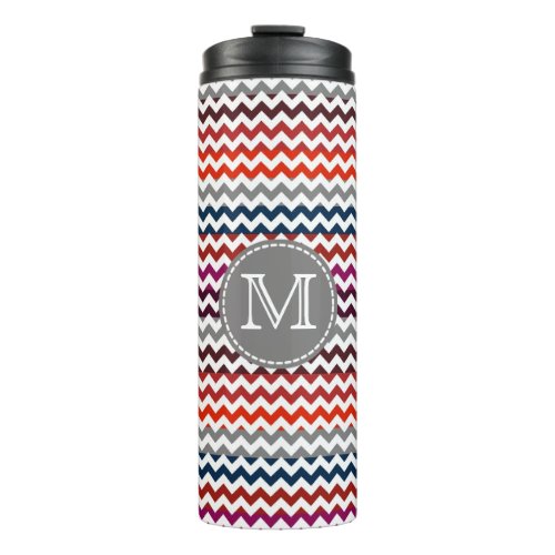 Red White Gray Chevron Zigzag Monogram Thermal Tumbler