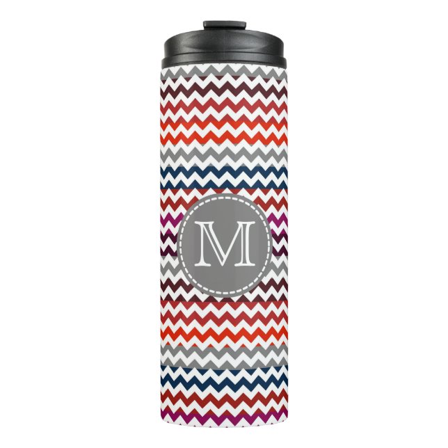 Red White Gray Chevron Zigzag Monogram Thermal Tumbler (Front)