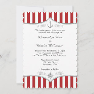 Red White Gray Nautical Wedding Invitation
