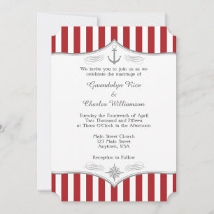 Red White Gray Nautical Wedding Invitation