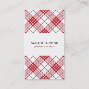 Red White & Gray Plaid Pattern Business Card