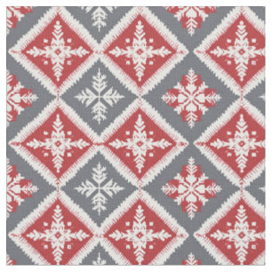 Red/White/Gray Snowflakes & Diamonds Fabric