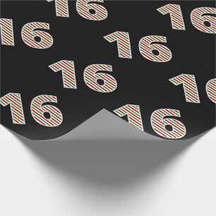 Red, White, Green "16" 16th Event on Christmas Day Wrapping Paper