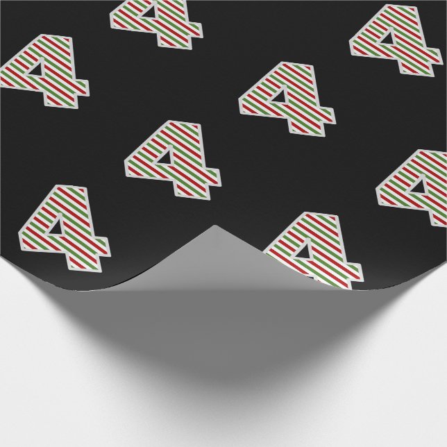 Red, White, Green "4" 4th Event on Christmas Day Wrapping Paper (Corner)
