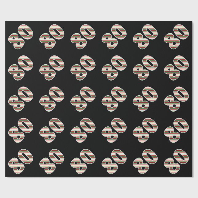 Red, White, Green "80" 80th Event on Christmas Day Wrapping Paper (Flat)