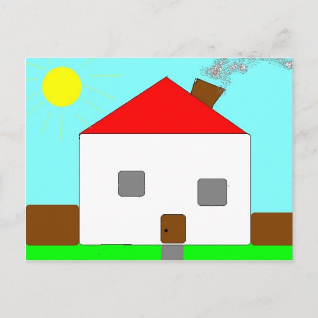 Red White Green Blue House Drawing, Art By Kids :) Postcard (Front)