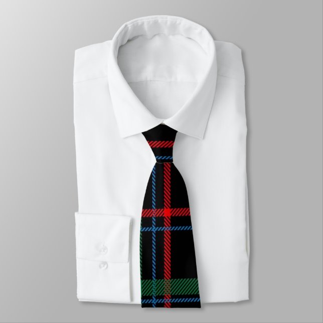 Red White Green Blue Plaid Tartan Design Neck Tie (Tied)