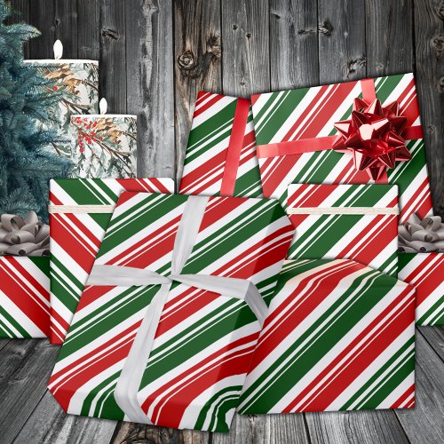 Red White Green Candy Cane Stripe Holiday Wrapping Paper